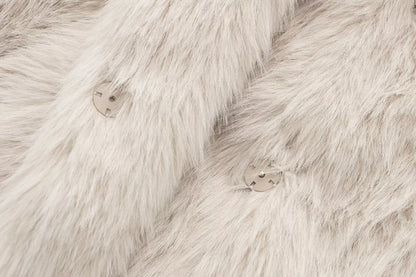 TRAFZA Female Vintage Artificial Fur Effect Coats Lapel Warm Plush Long Sleeves Hidden Buttons Autumn Winter Casual Outerwear