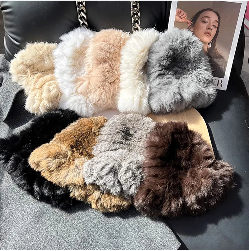 New Real Rabbit Fur Fisherman's Hat For Women Winter Warm Rabbit Fur Caps Soft Natural Rabbit Fur Hats Female Fashion Fur Cap