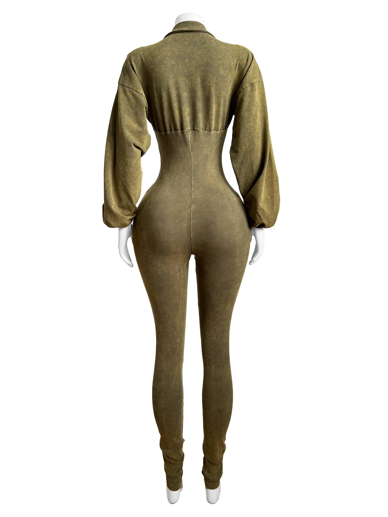 Women's Clothing 2025 Spring Summer New Fashion Bubble Sleeves Sexy Deep V Tight Waist Casual Long Sleeved Jumpsuit Pants