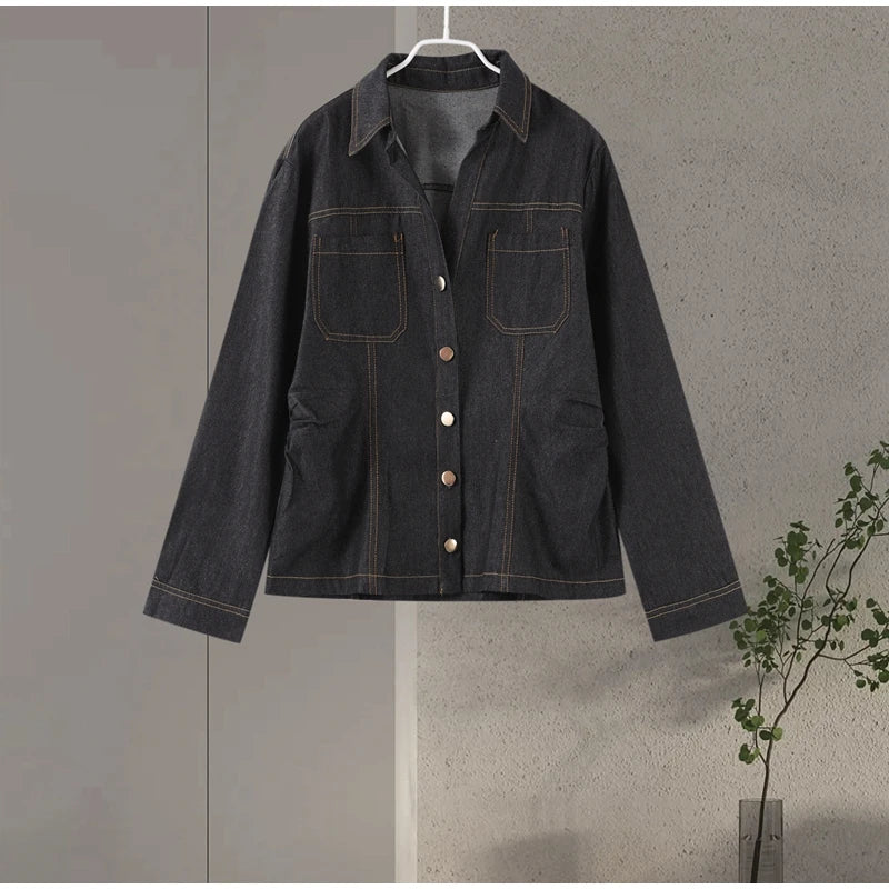 Street Vintage Denim Pants Sets Women Slim Long Sleeve Lapel Single Breasted Jacket Straight Trousers 2025 Spring Lady Outfits