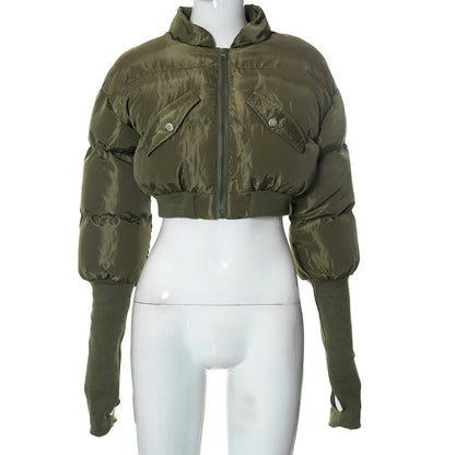 Sexy Y2K Cropped Puffer Jackets Women 2025 Winter Clothes Stand Collar Long Sleeve Warm Bubble Quilted Coat Female Outerwears