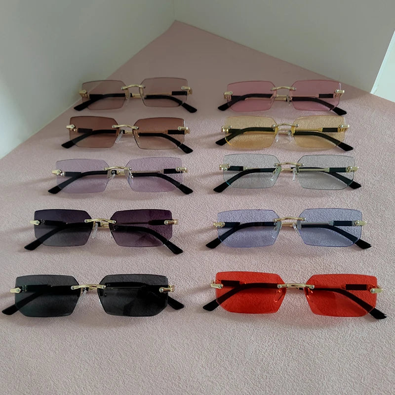 6pcs/Set Fashion Rectangle Rimless Women Sunglasses Trendy Small Square Sun Glasses For Female Outdoor Accessory Shades Eyewear
