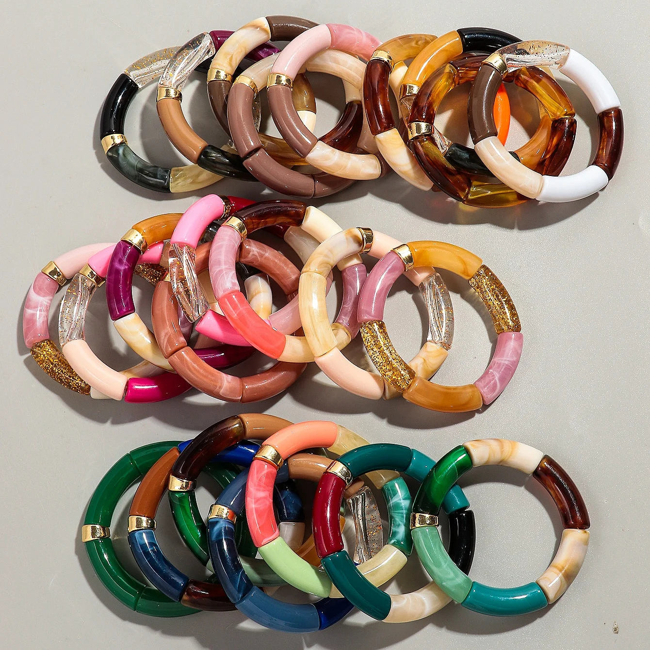 Bohomia New Acrylic Chunky Bamboo Stackable Bracelet for Women Boho Elastic Colorful Tube Beads Braceletes 2025 Fashion Jewelry