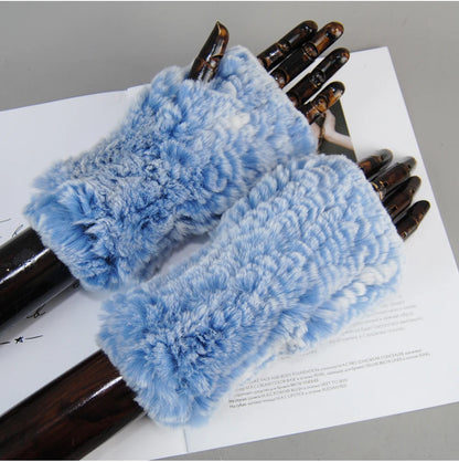 New Arrival Women Knit Fur Mitten Girls 100% Real Genuine Knitted Rex Rabbit Fur Mittens Winter Warm Real Fur Fingerless Gloves