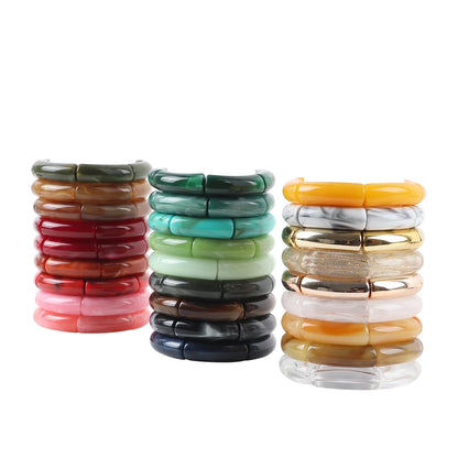 FishSheep Trendy Acrylic Stacked Bamboo Beads Bangles Bracelets for Women Bohemian Resin Elastic Beaded Bracelets Set Jewelry