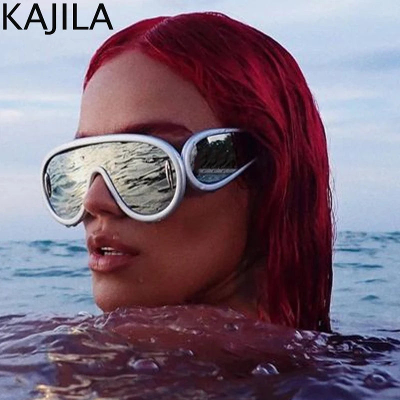 Oversized Wave Mask One-Piece Sunglasses Women Y2K Punk Sports Sun Glasses for Lady 2025 Luxury Brand Steampunk Eyewear Goggle