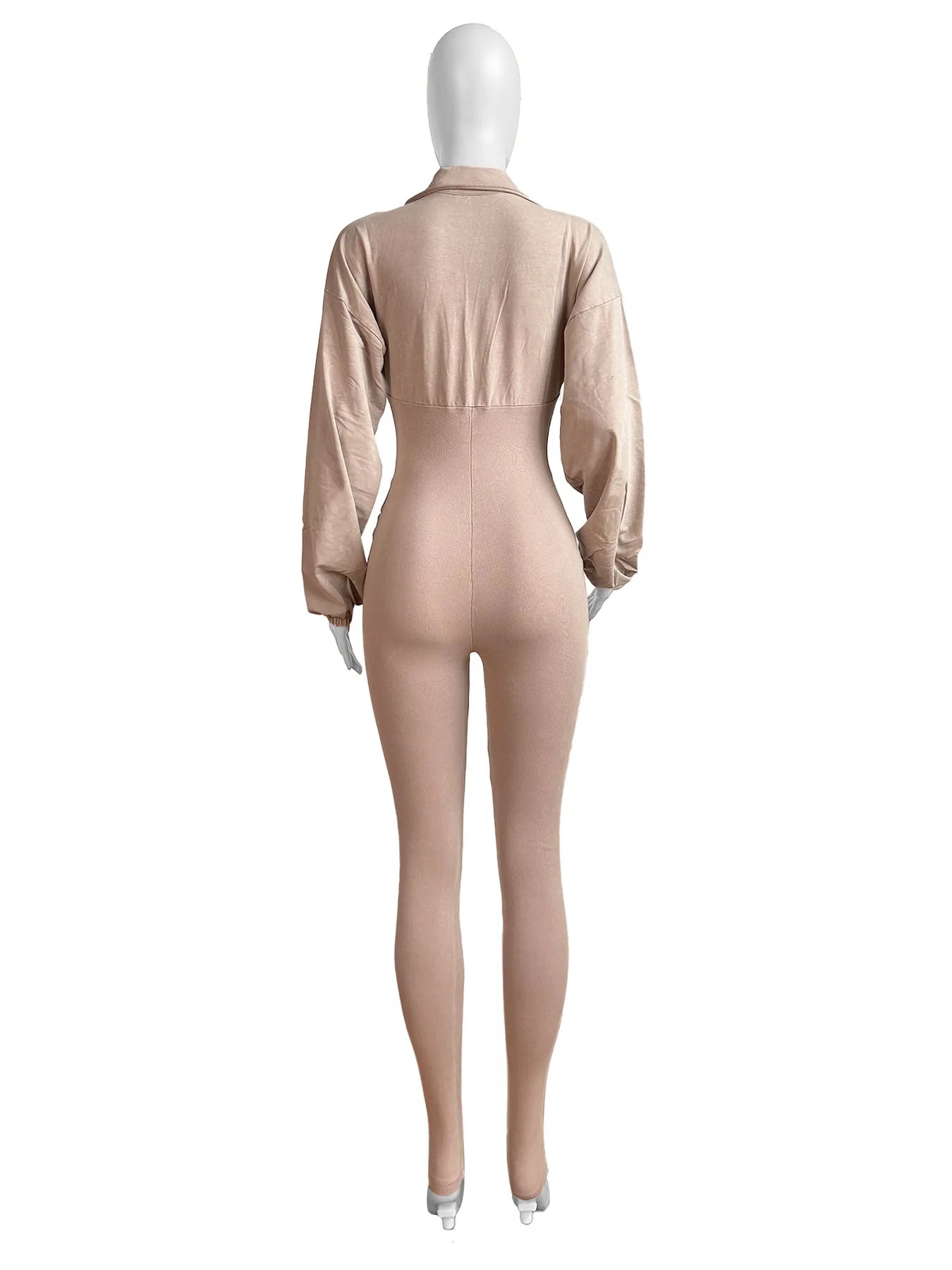 Women's Clothing 2025 Spring Summer New Fashion Bubble Sleeves Sexy Deep V Tight Waist Casual Long Sleeved Jumpsuit Pants