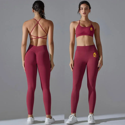 Customized LOGO seamless tight cross back sports underwear yoga set running fitness women's two-piece set