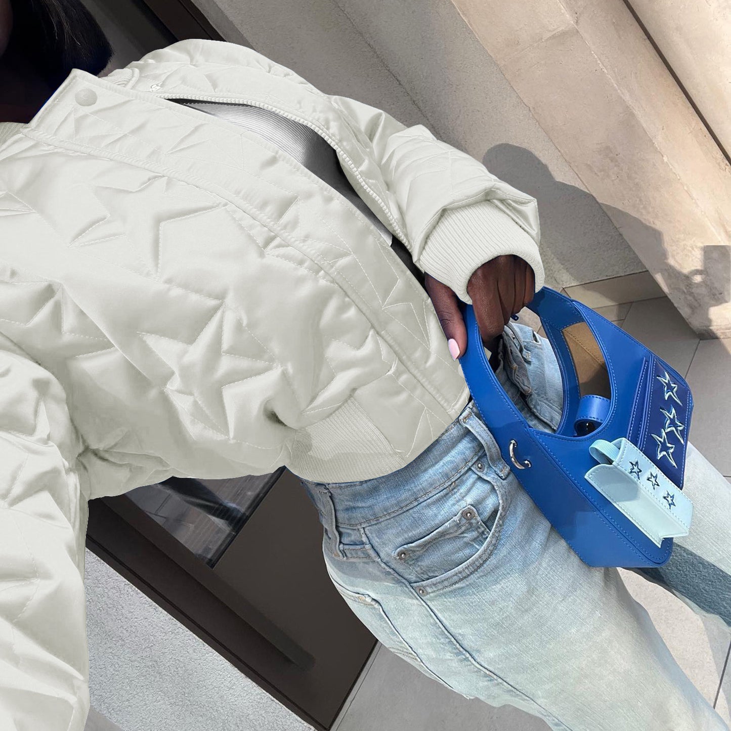 CM.YAYA Women Long Sleeve Star Zipper Fly Baseball Style Parkas Jackets 2023 Autumn Winter Keep Warm Outcoats Jacket