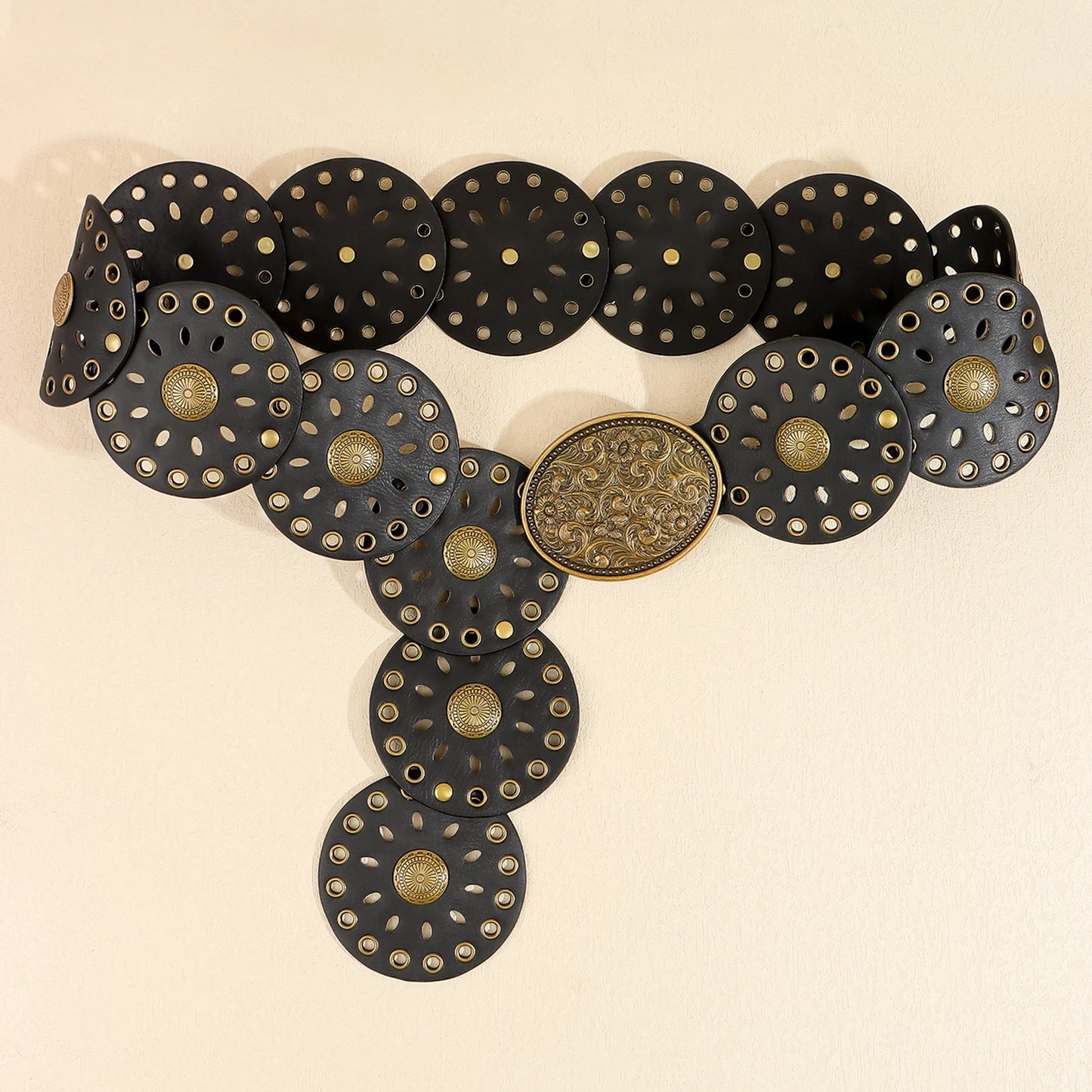 New rivet round piece ethnic style belt for women vintage with skirt pants waist cover Boho style patchwork belt