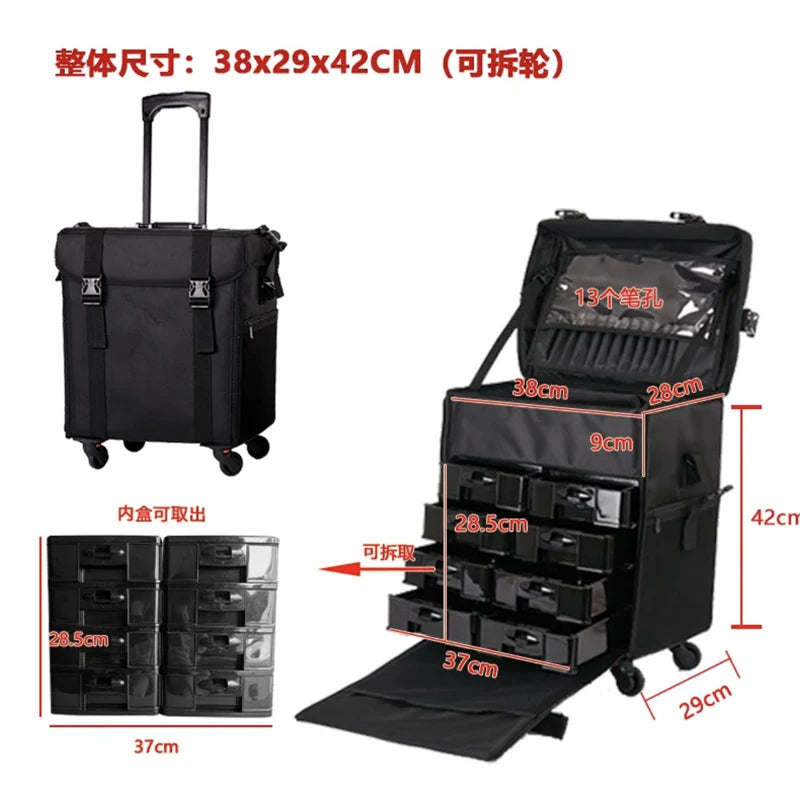 Multifunction Rolling Luggage Sets Spinner Multi-layer Trolley Suitcase with Wheels Women Oxford professional Cosmetic Case