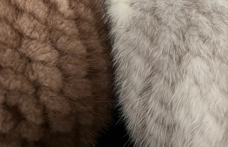 New Genuine Real Natural Knitted Mink Fur Hat Cap Luxury Women Handmade Knit Fashion Winter Headwear Warm Real Fox Fur Beanies