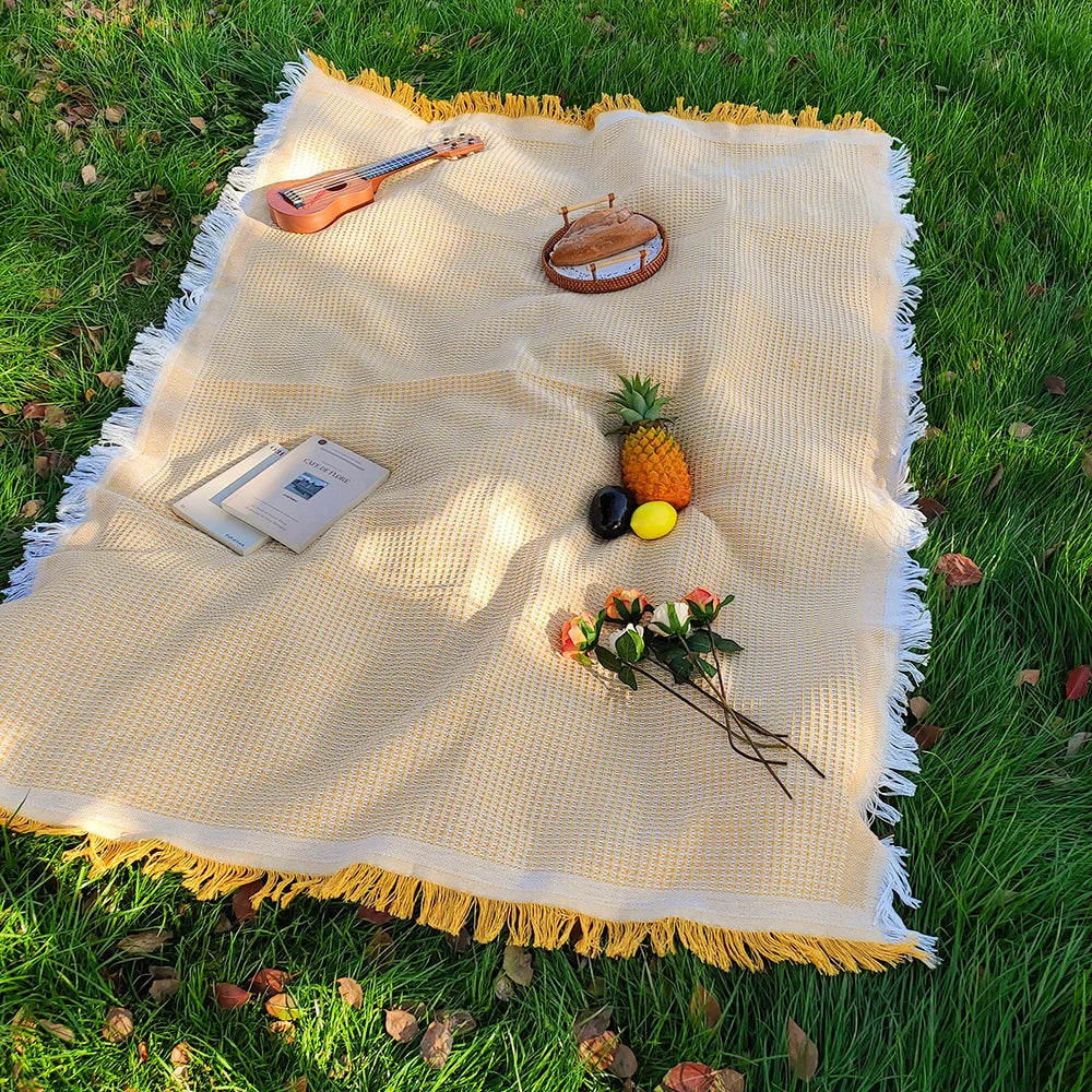 Cotton blend Portable Mat Picnic Mat with Tassel for Outdoor Camping Dustproof Tablecloth Mat Soft Sofa Blankets Camping Parts