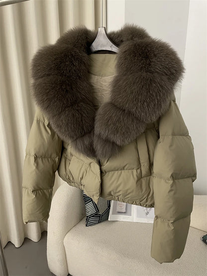 OFTBUY 2025 Big Natural Real Fox Fur Coat Women Autumn Winter Female 90% White Duck Down Jacket Feather Short  Coat Thick Warm