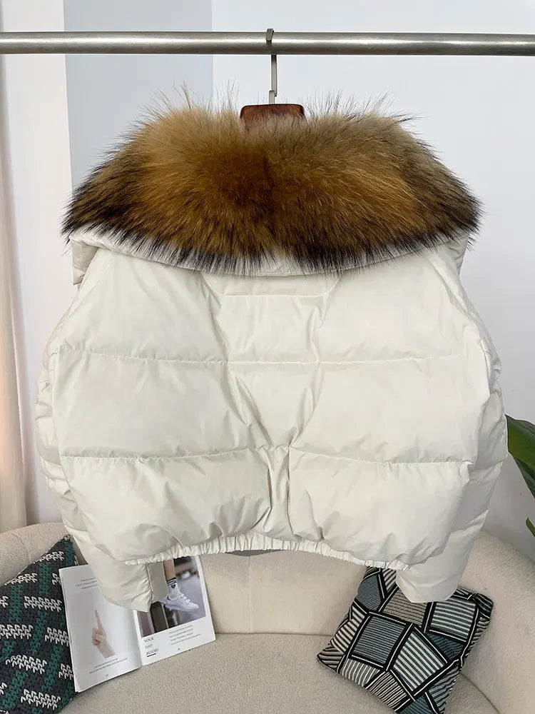 OFTBUY 2025 Big Natural Real Fox Fur Coat Women Autumn Winter Female 90% White Duck Down Jacket Feather Short  Coat Thick Warm
