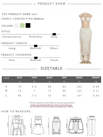 Weird Puss Elegant Women 2piece Set Sexy See Through Thin Tierred Y2K Seashell Tube Top+Wrapped Bandage Skirts Matching Clubwear