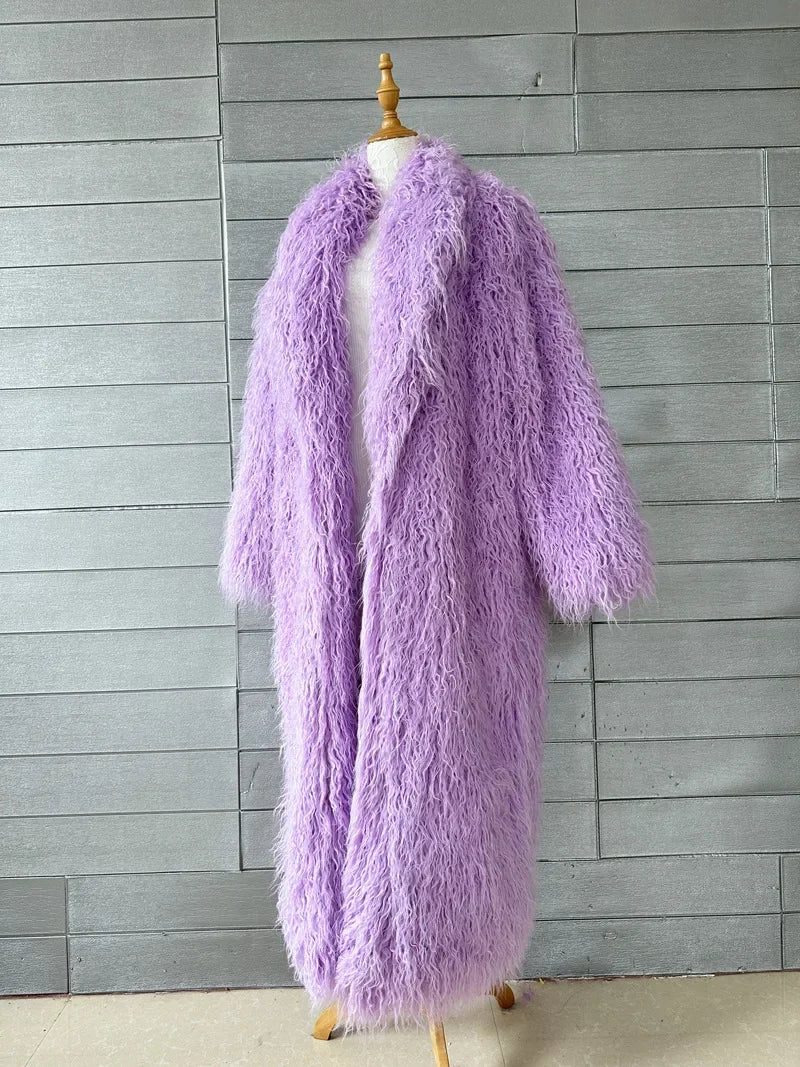 Women Faux Sheep Fur Long Coat Cardigan Thermal Loose Maxi Jackets Plush Coats Female Jacket Autumn Winter Furry Outerwear