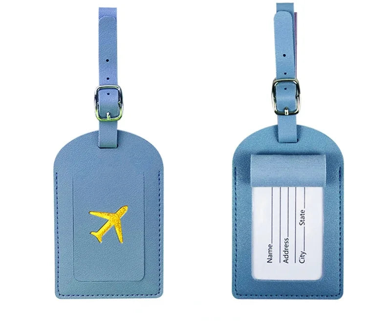 Men Women PU Leather Cute Luggage Tag Suitcase Address Label Baggage Boarding Bag Tag Name ID Address Holder Travel Accessorie