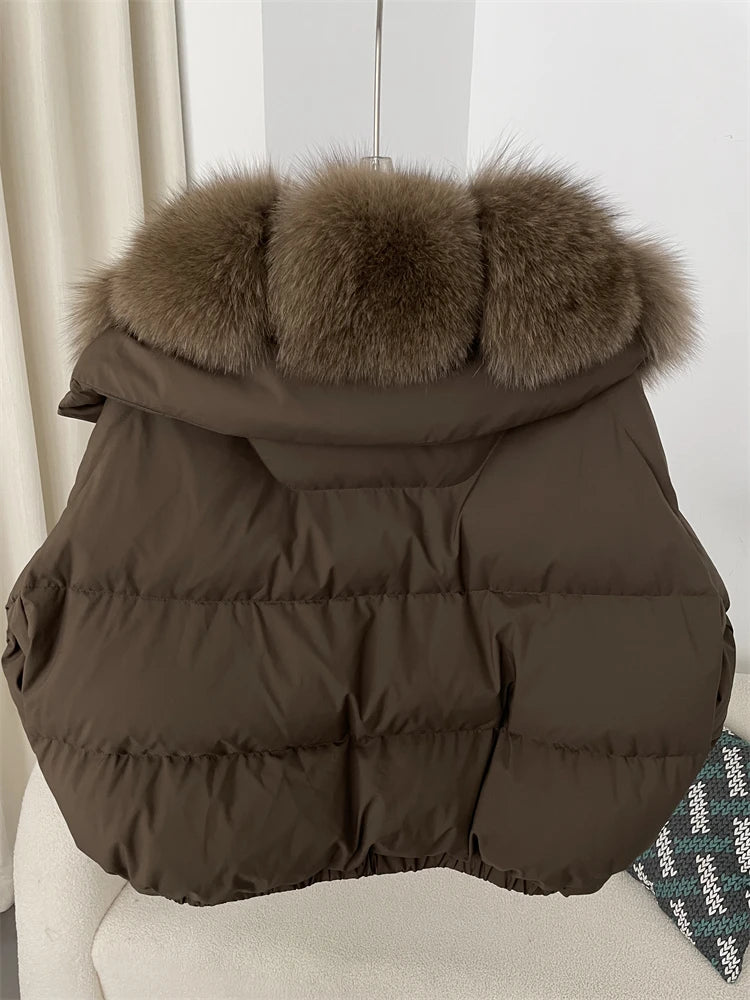 OFTBUY 2025 Big Natural Real Fox Fur Coat Women Autumn Winter Female 90% White Duck Down Jacket Feather Short  Coat Thick Warm