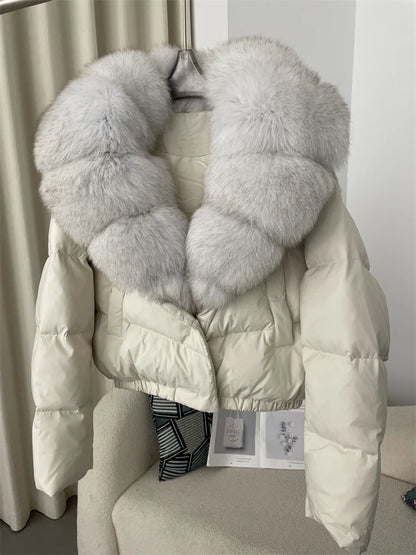 OFTBUY 2025 Big Natural Real Fox Fur Coat Women Autumn Winter Female 90% White Duck Down Jacket Feather Short  Coat Thick Warm