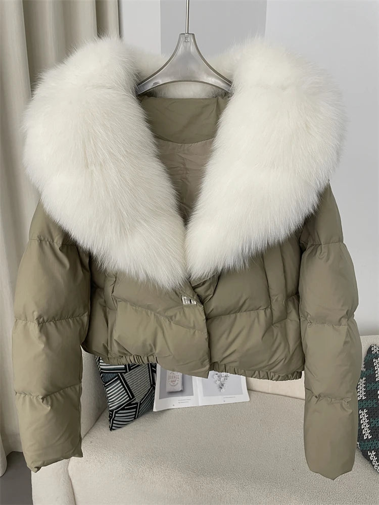 OFTBUY 2025 Big Natural Real Fox Fur Coat Women Autumn Winter Female 90% White Duck Down Jacket Feather Short  Coat Thick Warm