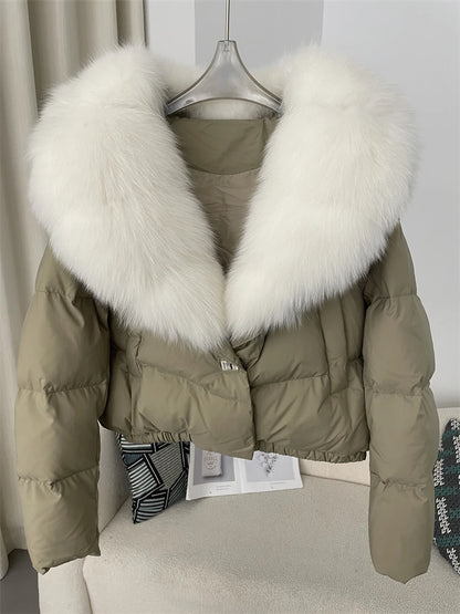 OFTBUY 2025 Big Natural Real Fox Fur Coat Women Autumn Winter Female 90% White Duck Down Jacket Feather Short  Coat Thick Warm