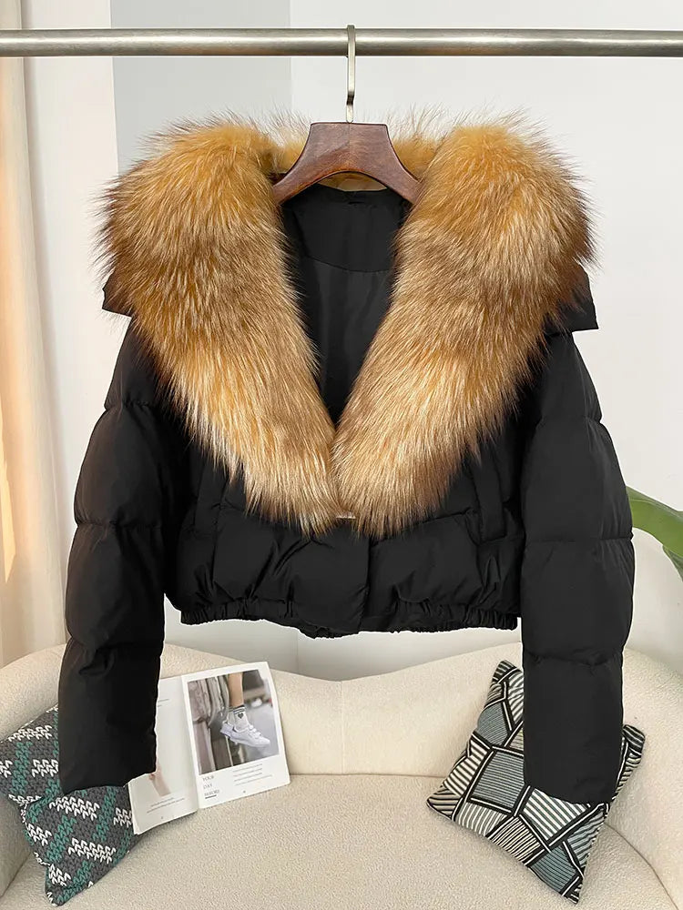 OFTBUY 2025 Big Natural Real Fox Fur Coat Women Autumn Winter Female 90% White Duck Down Jacket Feather Short  Coat Thick Warm