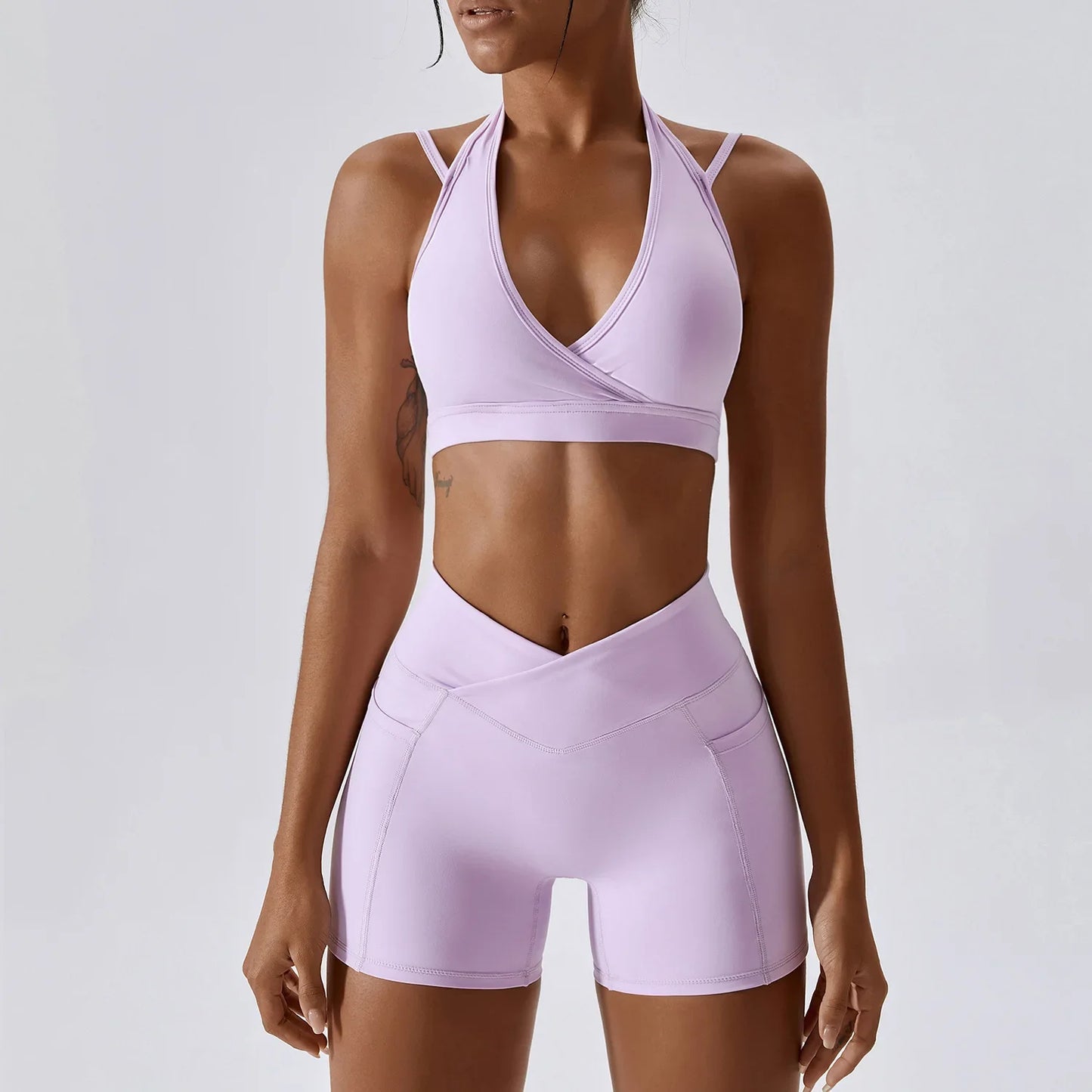 Custom LOGO Butt Lifting Workout Nylon Athletic Matching Sexy Gym Fitness Summer Yoga Biker Women Shorts Sets