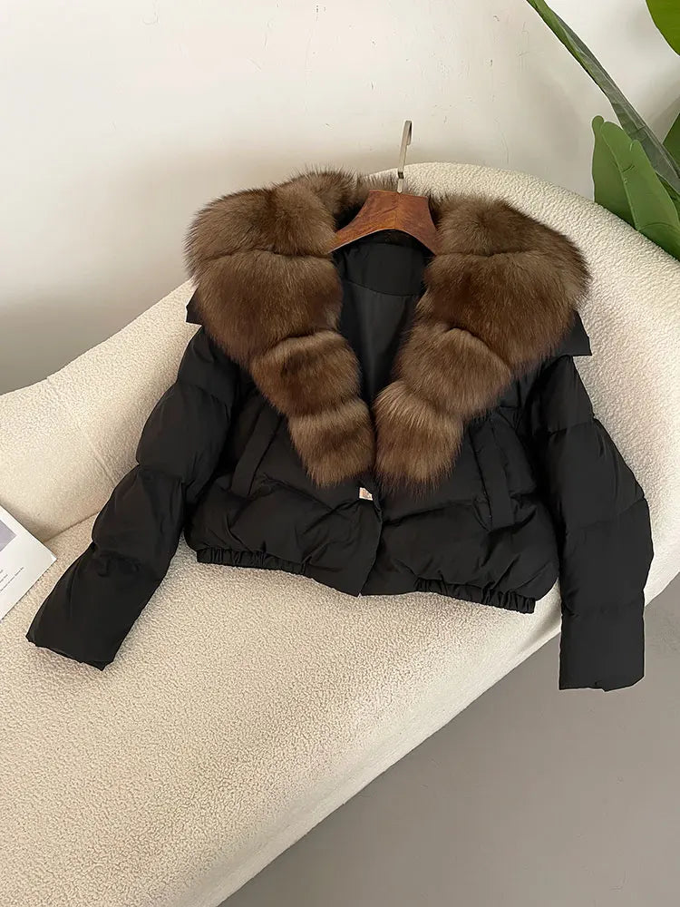 OFTBUY 2025 Big Natural Real Fox Fur Coat Women Autumn Winter Female 90% White Duck Down Jacket Feather Short  Coat Thick Warm