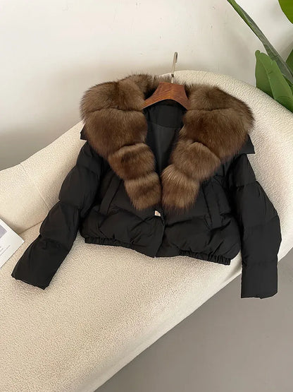 OFTBUY 2025 Big Natural Real Fox Fur Coat Women Autumn Winter Female 90% White Duck Down Jacket Feather Short  Coat Thick Warm
