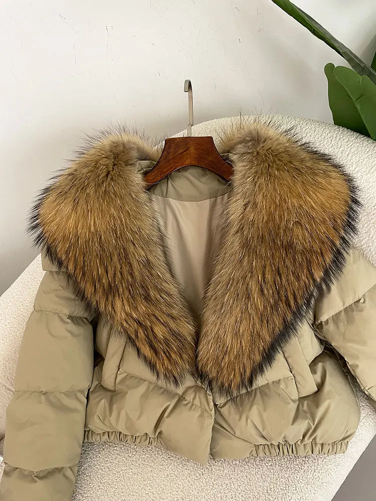 OFTBUY 2025 Big Natural Real Fox Fur Coat Women Autumn Winter Female 90% White Duck Down Jacket Feather Short  Coat Thick Warm
