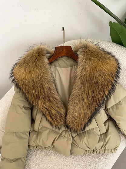 OFTBUY 2025 Big Natural Real Fox Fur Coat Women Autumn Winter Female 90% White Duck Down Jacket Feather Short  Coat Thick Warm