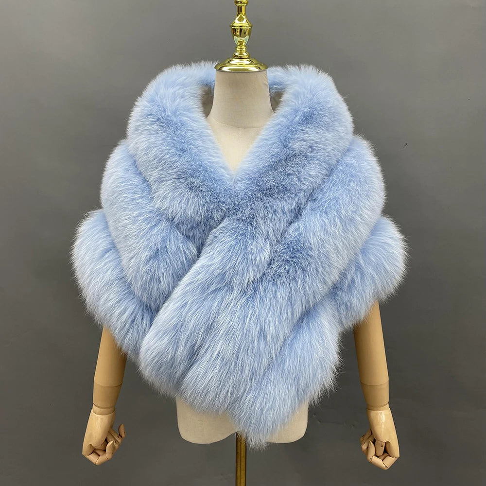 JANEFUR Real Fox Fur Shawl Poncho Women 2023 Luxury Elegant Wedding Bridal Formal Party Warm Winter Natural Fur Cape Coat