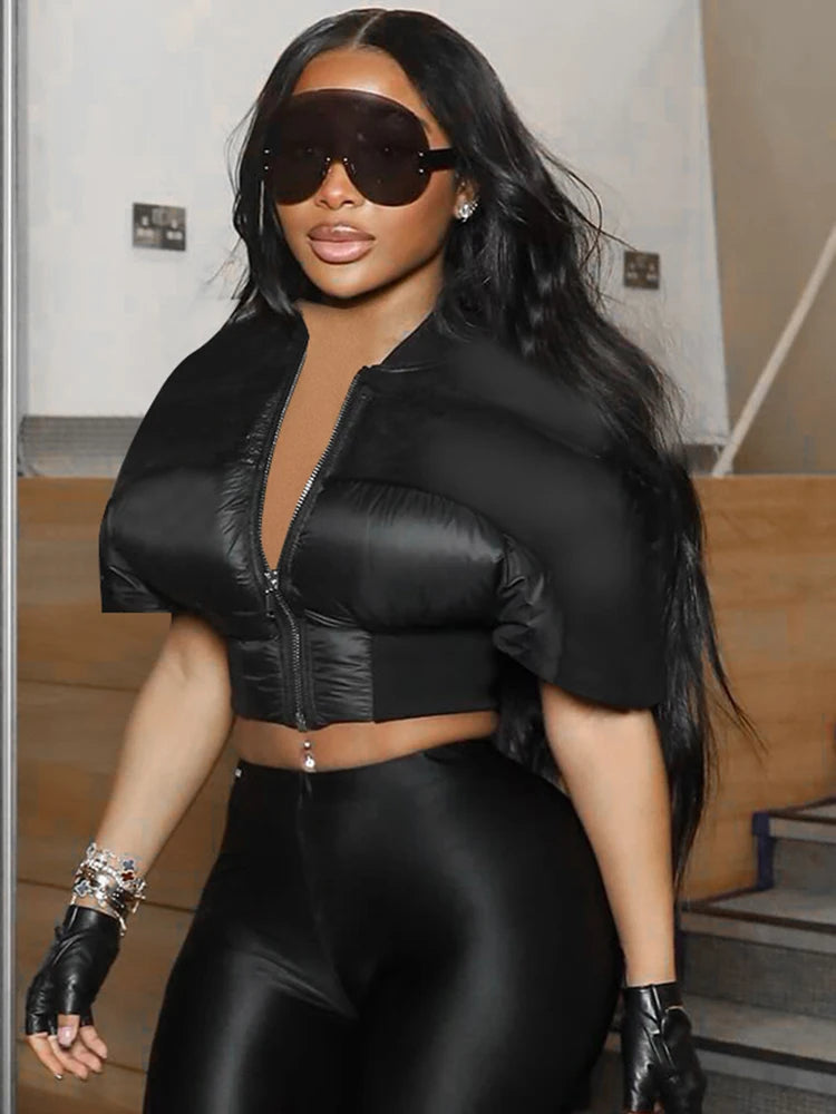 Weird Puss Hipster Zip Jacket Women Thick Padded Autumn New Fashion Shorts Sleeve Quilted Padded Casual Basic Wild Streetwear