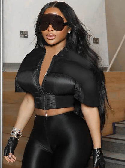 Weird Puss Hipster Zip Jacket Women Thick Padded Autumn New Fashion Shorts Sleeve Quilted Padded Casual Basic Wild Streetwear