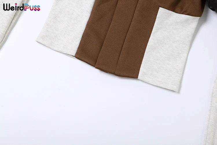 Weird Puss Contrast Patchwork Jacket Women Chic Zip Hipster Winter Trend full Sleeve Coat Wild Streetwear Casual Jersey Outwear