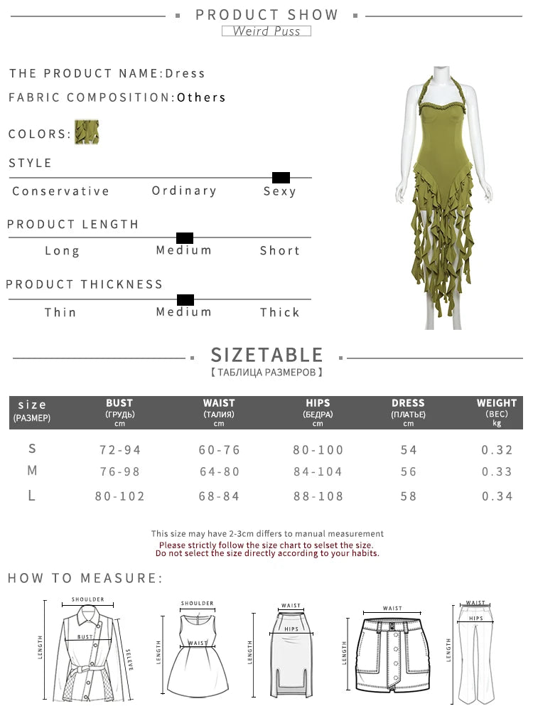 Weird Puss Chic Irregular Tassel Hem Dress Women Backless Halter Party Summer Sexy Birthday Party Split Midnight Club Bodycon