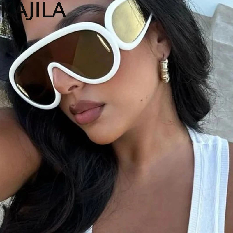Oversized Wave Mask One-Piece Sunglasses Women Y2K Punk Sports Sun Glasses for Lady 2025 Luxury Brand Steampunk Eyewear Goggle