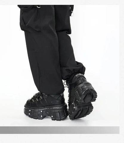 2025  Woman Sneakers New Punk Style Women Shoes Gothic Ankle Rock Boots Lace-up Heel Height Platform Shoes Woman Metal Decor