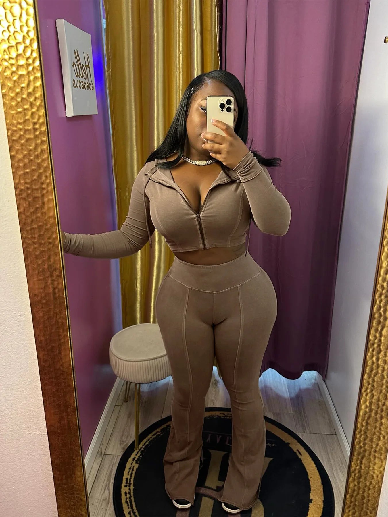 Weird Puss Distressed Women Two Piece Set Tracksuit Zip Hooded Jacket+Waistband Flare Pants Streetwear Matching Stripe Outfits