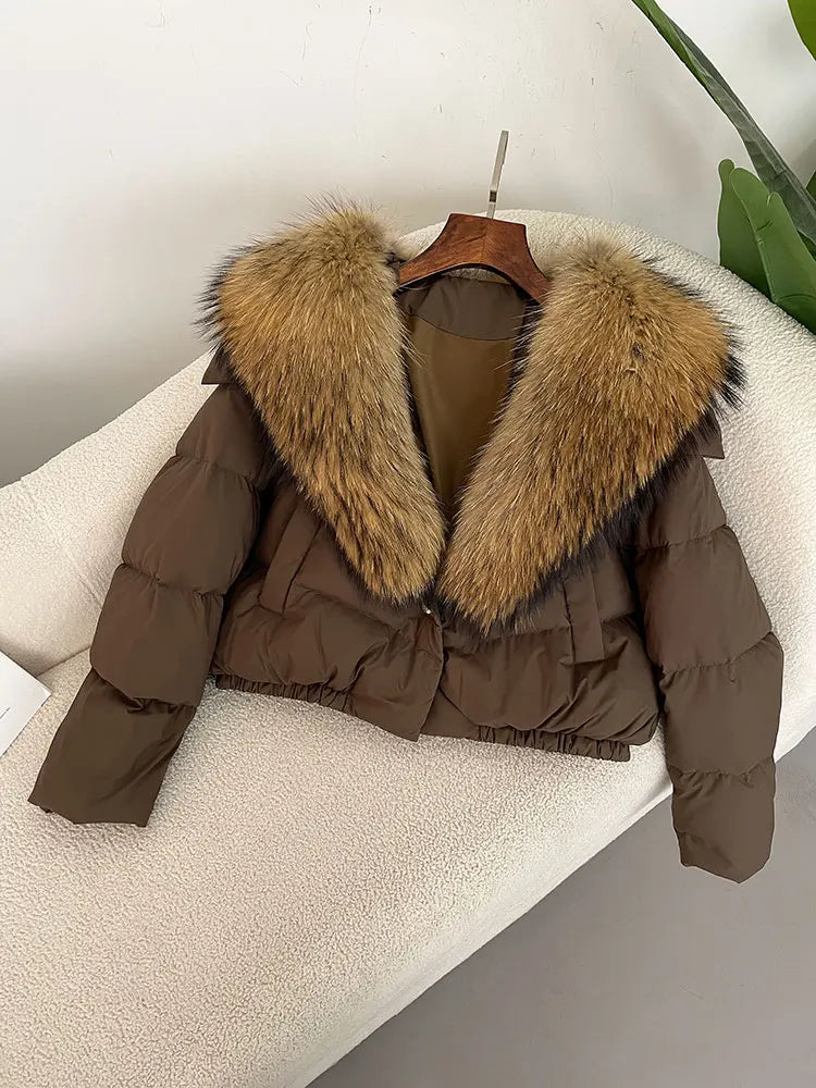 OFTBUY 2025 Big Natural Real Fox Fur Coat Women Autumn Winter Female 90% White Duck Down Jacket Feather Short  Coat Thick Warm