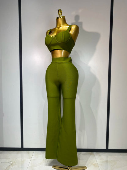 Women Sexy Bandage Crop Top Pant Set Evening Party Club Luxury Birthday High Street Fashion Elegant Luxury Birthday Outfit ﻿