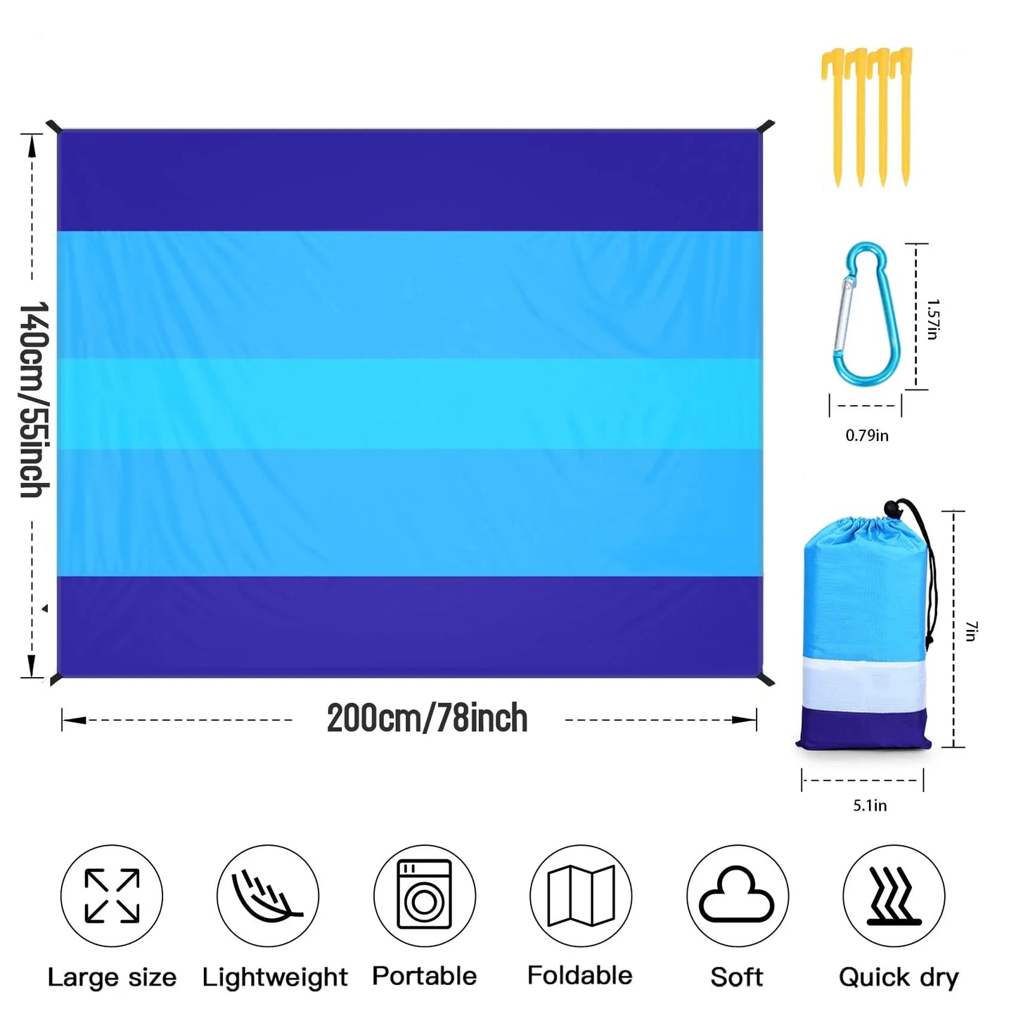 Beach Blanket, Waterproof and Sandproof Large 2-3 Adult Light Picnic Mat Travel Camping Hiking Beach Blanket