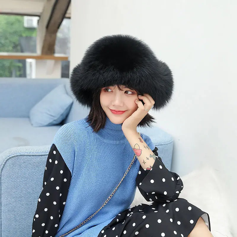 2025 100% Real Fox Fur Hats Women's Russian Ushanka Aviator Trapper Snow Skiing Hat Caps Earflap Winter Raccoon Fur Bomber Hat