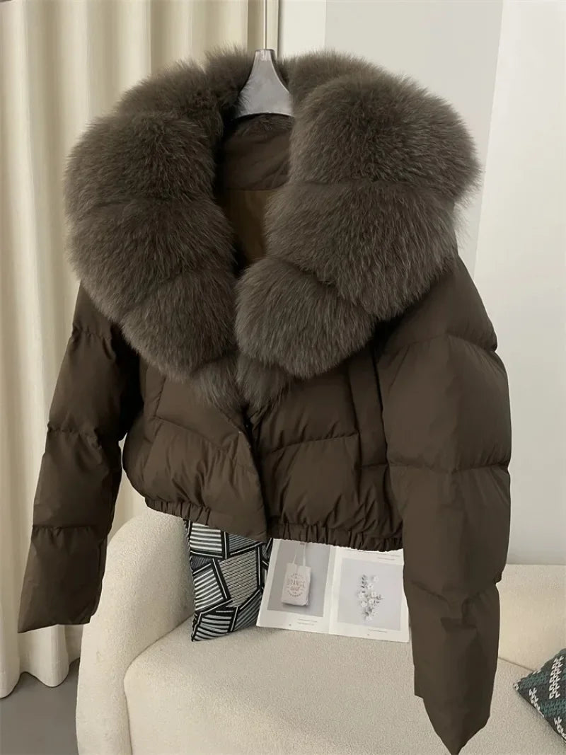 OFTBUY 2025 Big Natural Real Fox Fur Coat Women Autumn Winter Female 90% White Duck Down Jacket Feather Short  Coat Thick Warm