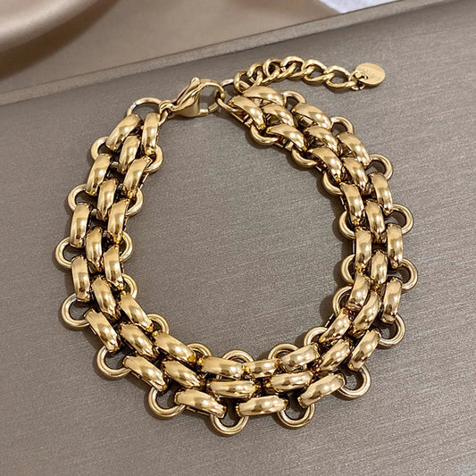 Trendy Stainless Steel Chunky Thick Chain Bracelet for Women Punk Statement Glossy Multilayer Link Bracelets Wristband Jewelry