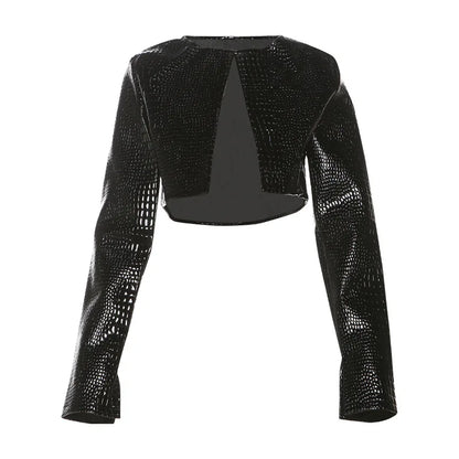HLJ&GG Fashion Y2K Hot Girl Streetwear Women Leather Long Sleeve Crop Jacket+Bodysuits+Button Shorts 3 Piece Sets Outfits 2025
