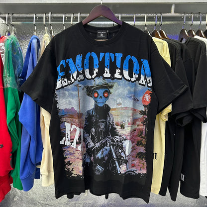 New Summer Letter Rhinestone Short Sleeve Black Mens Tshirts Streetwear Cotton Loose Round Neck Top Tees Oversized Unisex Tshirt