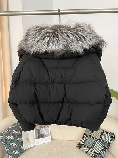 OFTBUY 2025 Big Natural Real Fox Fur Coat Women Autumn Winter Female 90% White Duck Down Jacket Feather Short  Coat Thick Warm