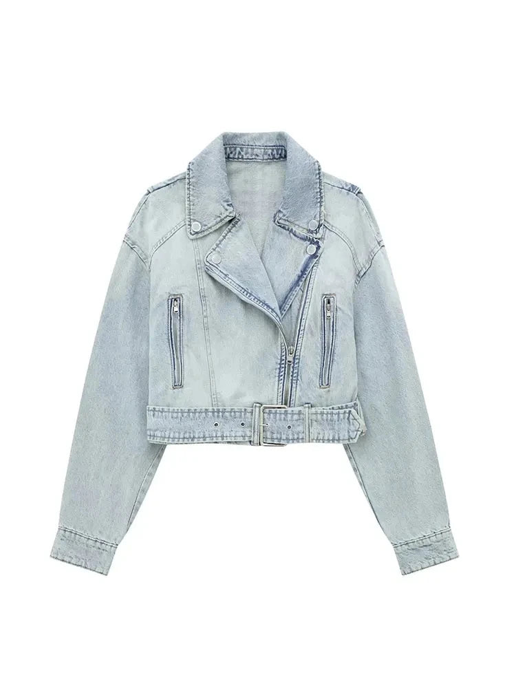 Nlzgmsj Women 2024 Autumn Winter Denim Coat Lapel Long Sleeve Short Jackets Lady Chic Loose Streetwear Women Jacket